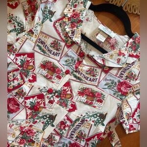 Vintage Maxou Valentine Postcard Print Rayon Tie Waist Jumpsuit Size 12 XS/S❤️💐